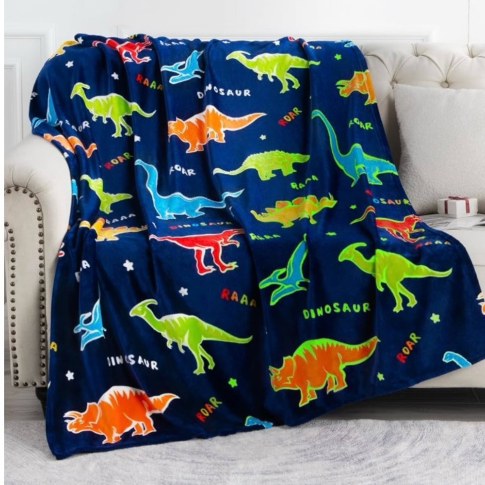 Colorful Glow In The Dark Dinosaur Kids Soft Throw Blanket